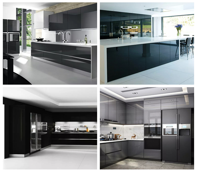 Modern Deluxe Design Black High Gloss Lacquer Finished Kitchen Cabinets