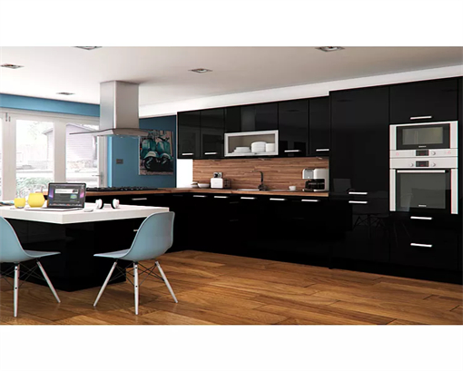 Modern Deluxe Design Black High Gloss Lacquer Finished Kitchen Cabinets