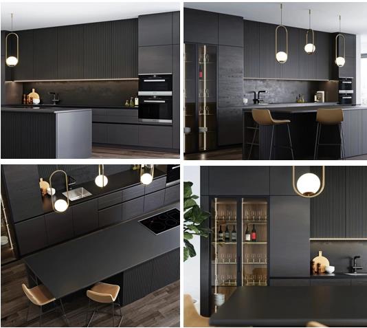 Simple Elegant Modern Dark Wood Kitchen Cabinets With Led Light