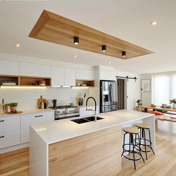 White lacquer open kitchen with small kitchen pantry cabinet