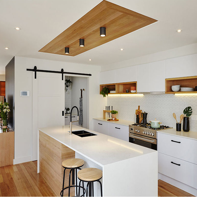 White lacquer open kitchen with small kitchen pantry cabinet