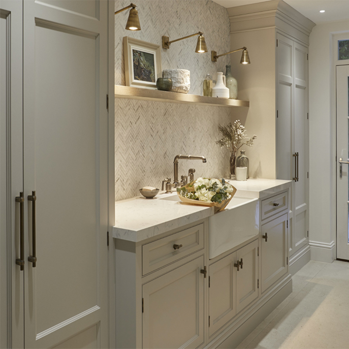 Luxurious cream white laundry room