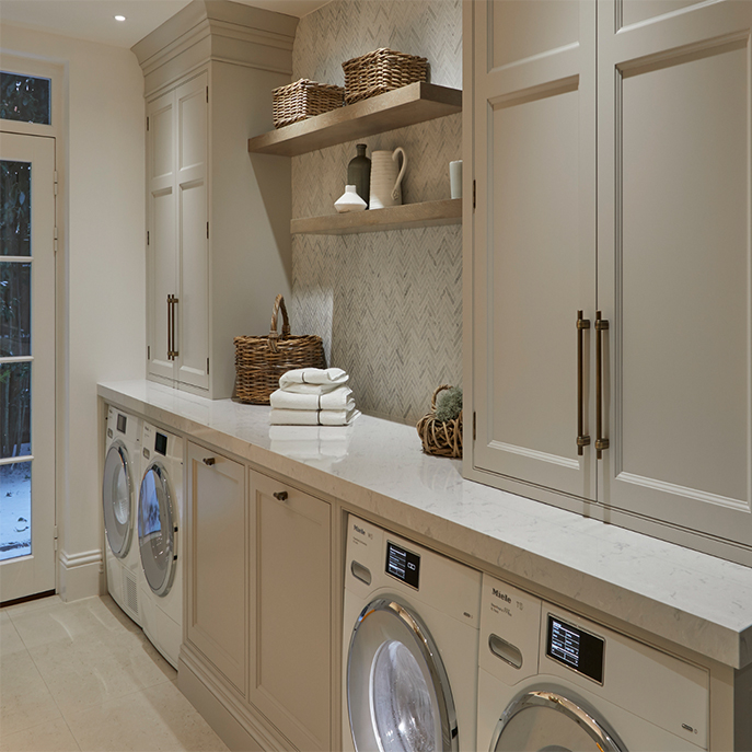 Luxurious cream white laundry room