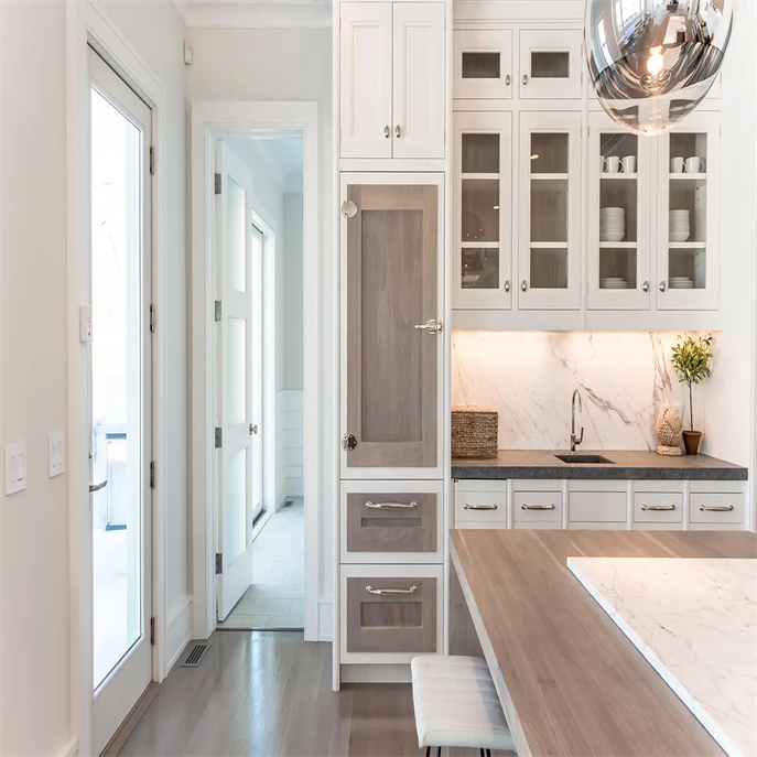 Driftwood Countertops And Walnut Waterfall Island Kitchen Design