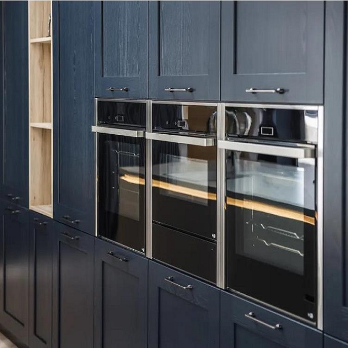 Dark Blue Retro Kitchen Cabinets With Island