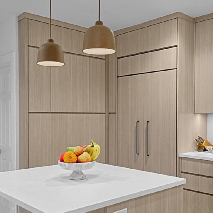 Modern Samll Wood Grain Kitchen Cabinets With Storage Solutions