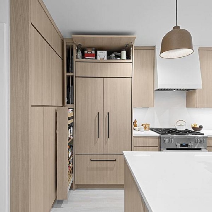 Modern Samll Wood Grain Kitchen Cabinets With Storage Solutions