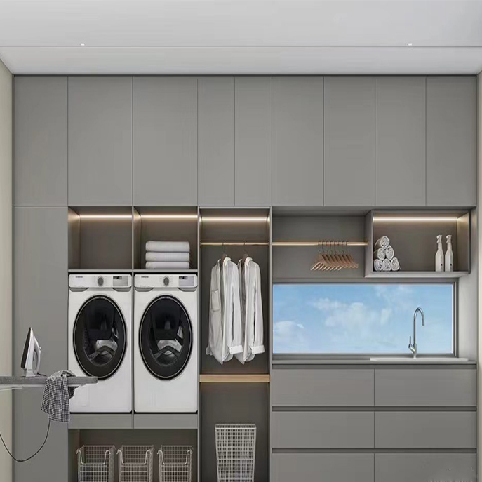 Hot sale laundry lacquer storage cabinets clean open laundry room modern design