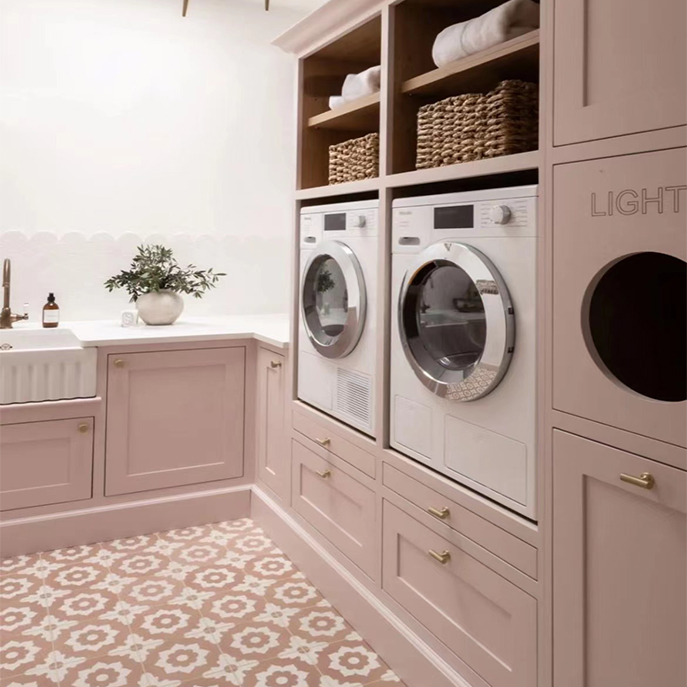 New arrival modern macaron pink Laundry room cabinet