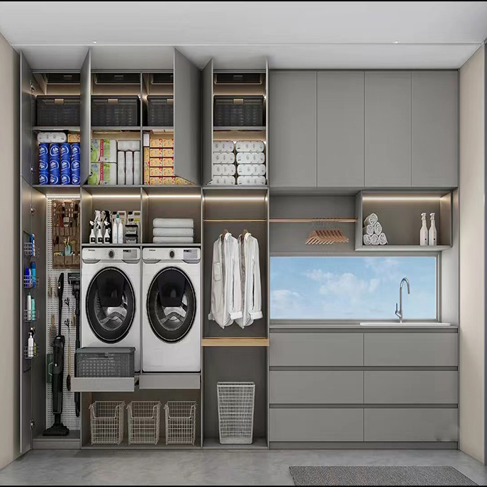 Hot sale laundry lacquer storage cabinets clean open laundry room modern design